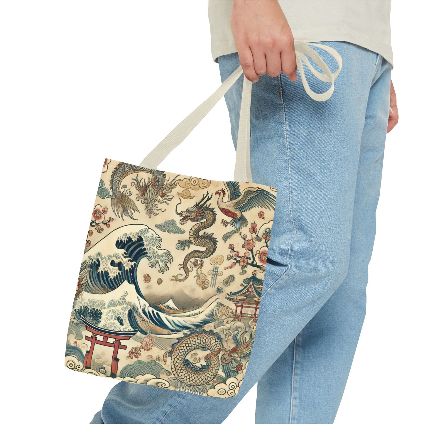 Dragon & Wave Design Tote Bag - Stylish Eco-Friendly Tote for Everyday Use