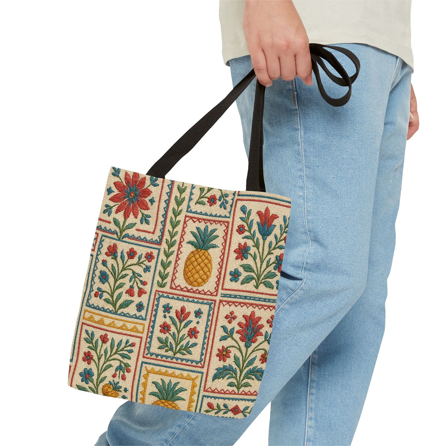 Vintage Floral Pineapple Tote Bag – Boho Chic Eco-Friendly Accessory