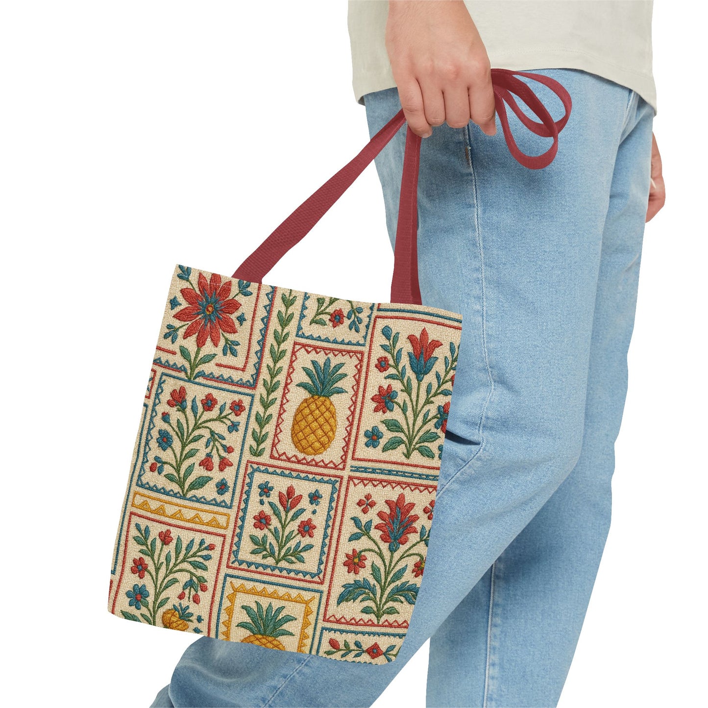 Vintage Floral Pineapple Tote Bag – Boho Chic Eco-Friendly Accessory