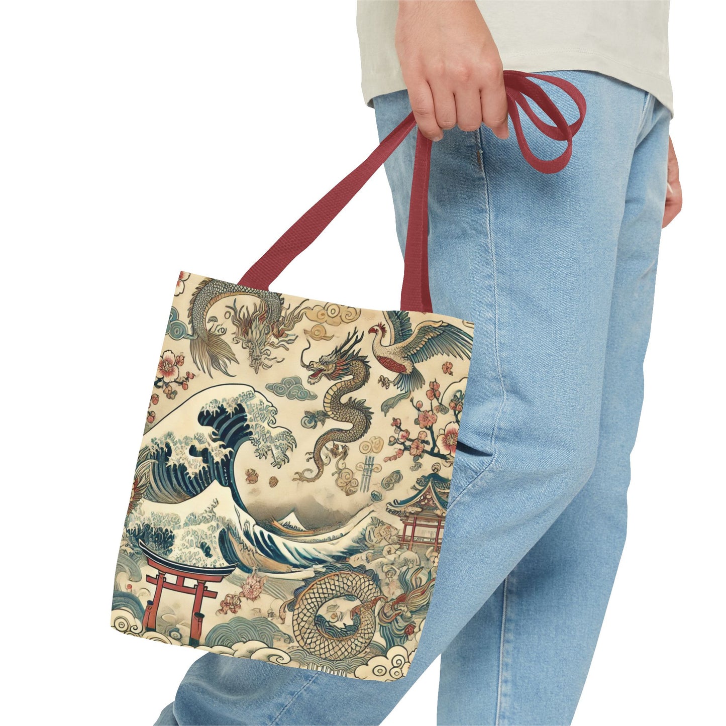 Dragon & Wave Design Tote Bag - Stylish Eco-Friendly Tote for Everyday Use