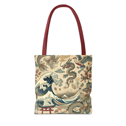 Dragon & Wave Design Tote Bag - Stylish Eco-Friendly Tote for Everyday Use