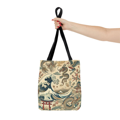 Dragon & Wave Design Tote Bag - Stylish Eco-Friendly Tote for Everyday Use