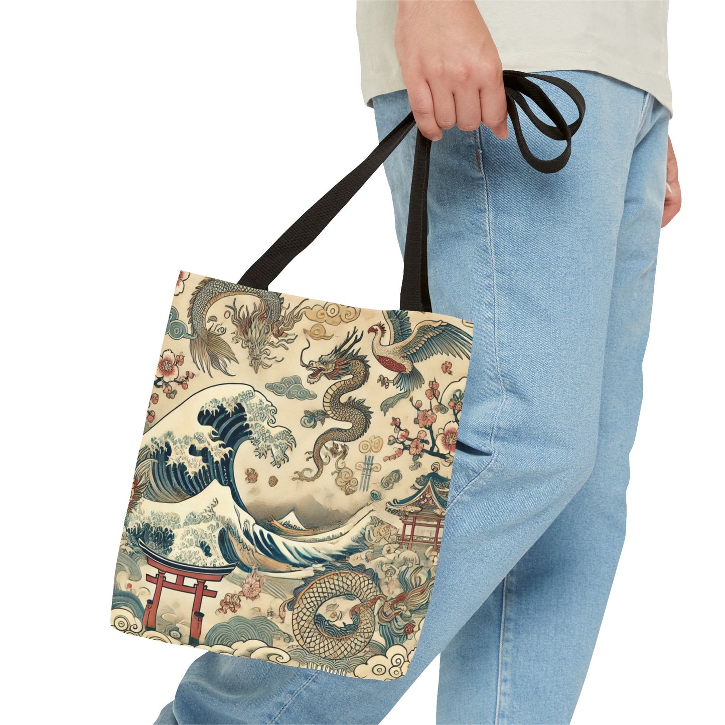 Dragon & Wave Design Tote Bag - Stylish Eco-Friendly Tote for Everyday Use