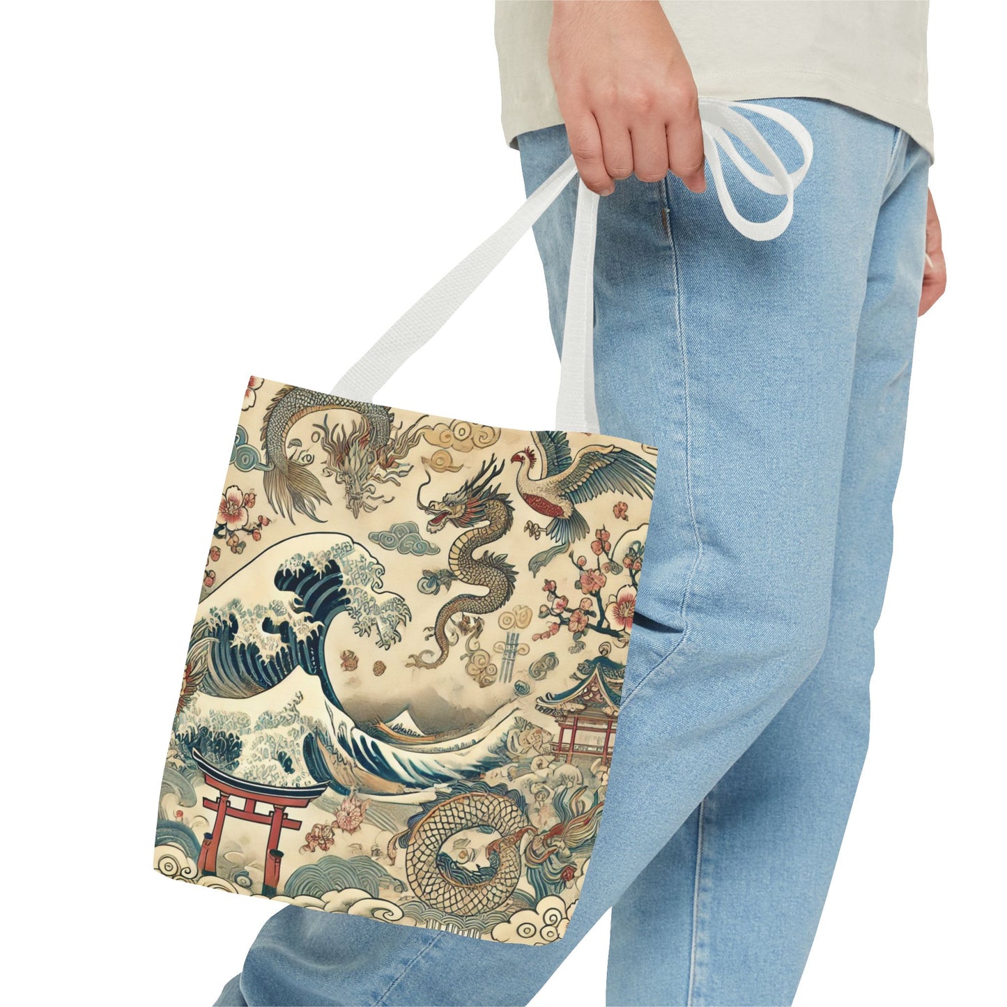 Dragon & Wave Design Tote Bag - Stylish Eco-Friendly Tote for Everyday Use