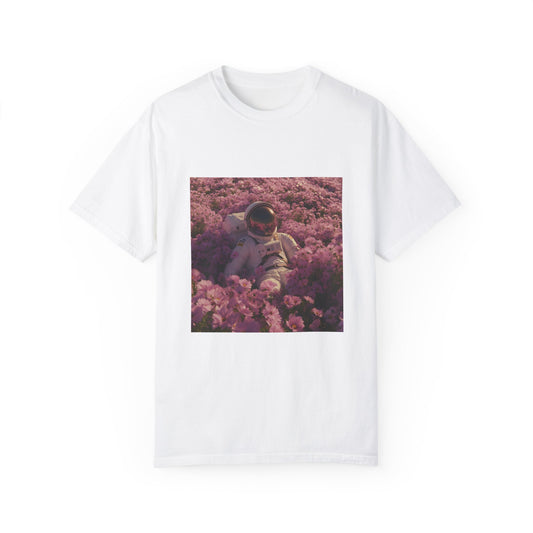 Astronaut in Flowers Unisex Garment-Dyed T-shirt - Cosmic Floral Tee for Space Lovers